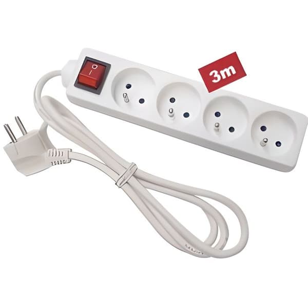 Strömfördelare - - Med strömbrytare - 4 uttag - Typ E - Barnskydd - Kabel 3m