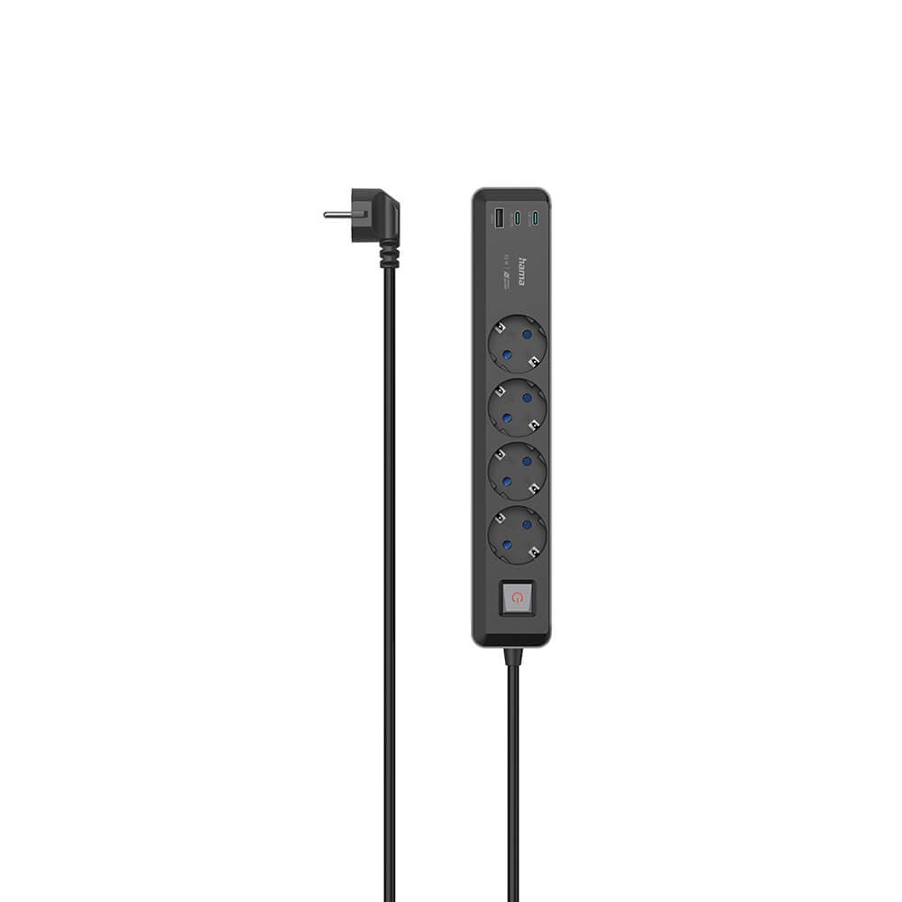 Grenuttag 4-vägs USB-C/A 65W PD 1,4m Svart/Grå