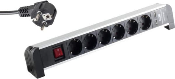 S-Conn 60318 Indendørs 6AC-udtag 1,5 m sort - gråt forlængerkabel (60318)