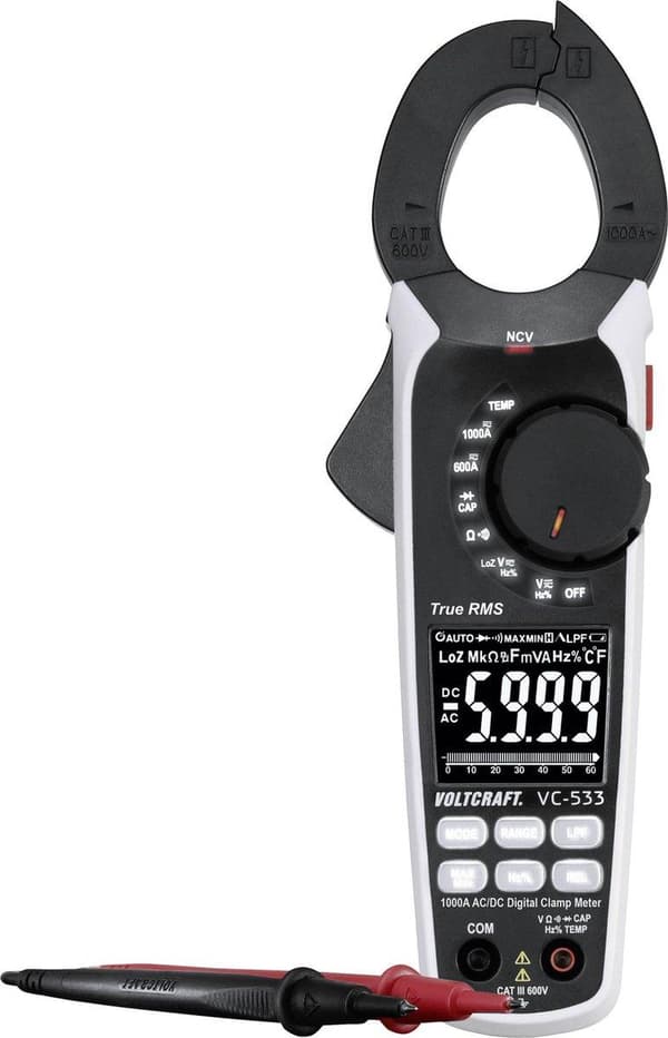 Voltcraft VC-533 Clamp Meter Digital Cat III 600 V skærm (tæller): 6000