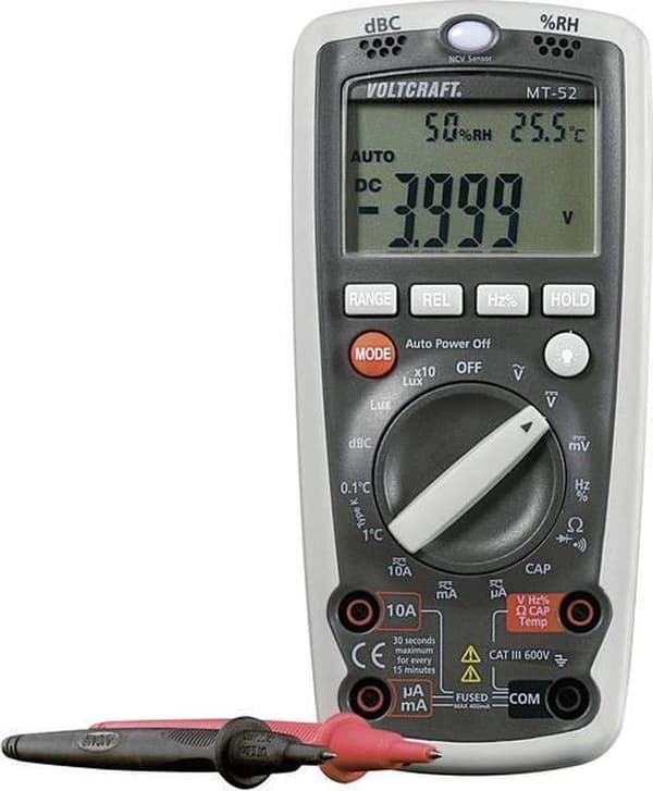 VOLTCRAFT MT-52 Yleismittari Digitaalinen ympäristömittaustoiminto CAT III 600 V Näyttö (määrät): 4000