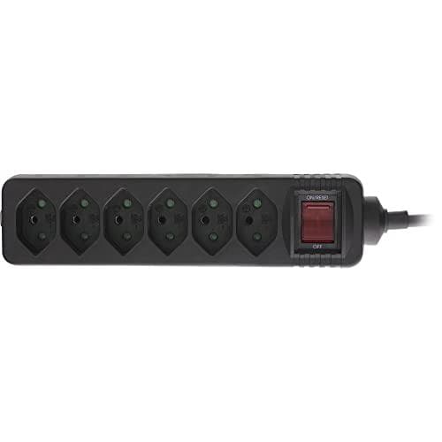 InLine - Power Strip - AC 250V - 2300 Watt - Input, Input T12 - Udgangsforbindelser: 6 (6 x T13) - 1,5 m ledning - Schweiz - Sort (16451Y)