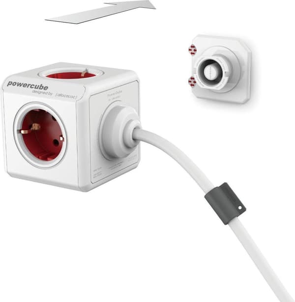 PowerCube Extended Duo USB-uttag - NL/DE (Typ F) - Lämplig för 4 pluggar och 2 USB-portar - Kabel 3 mtr. - Vit grå