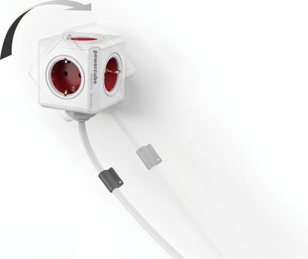 PowerCube Extended Duo USB-uttag - NL/DE (Typ F) - Lämplig för 4 pluggar och 2 USB-portar - Kabel 3 mtr. - Vit grå