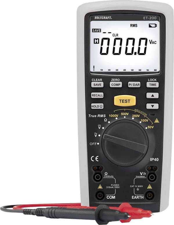 VOLTCRAFT ET-200 Isolationsmätare 50 V, 100 V, 250 V, 500 V, 1000 V 20 GΩ