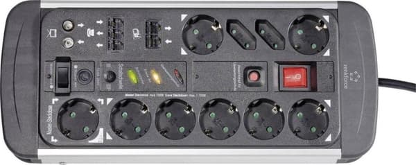 Renkforce 1015A-CMB-SXMS Master/slave stikkontakt 10-vejs Sort, Aluminium PG stik 1 stk.