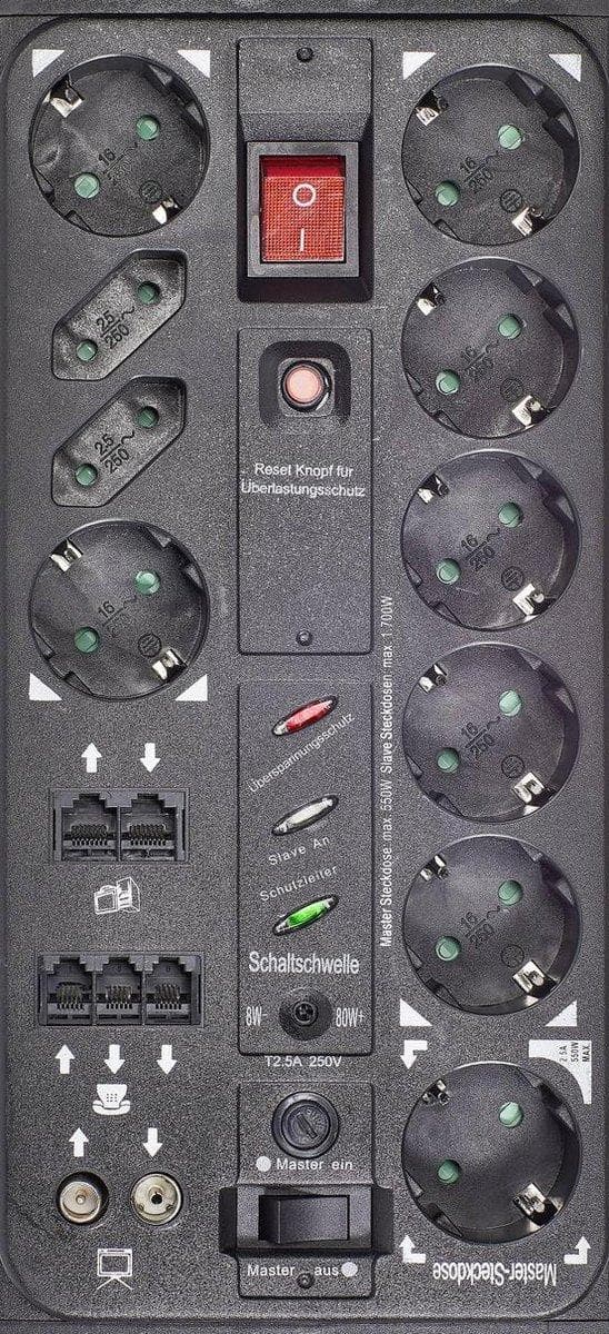 Renkforce 1015A-CMB-SXMS Master/slave stikkontakt 10-vejs Sort, Aluminium PG stik 1 stk.