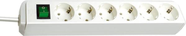 Brennenstuhl Eco-Line strømskinne med 6 kontakter og afbryder / hvid - 3 meter