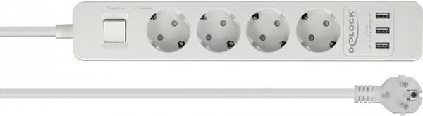 DeLOCK forlængerstik - forlængerledning - AC 250 V - 4000 Watt - indgang, indgang CEE 7/7 - udgangsforbindelser: 4 (3 x USB Type A, 4 x CEE 7/3) - 1,5