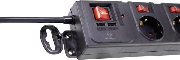 Renkforce RF-3313344 Ylijännitesuojan jatkojohto Musta PG-pistoke 1 kpl