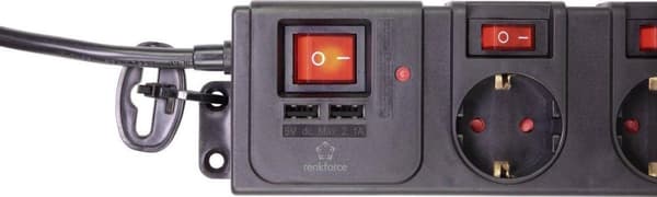 Renkforce RF-3313344 Ylijännitesuojan jatkojohto Musta PG-pistoke 1 kpl