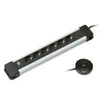 Bachmann 330.142 CONNECTUS stikdåse med 6x jordkontaktstik, 1x fodpedalafbryder og 1,5m kabel, sort