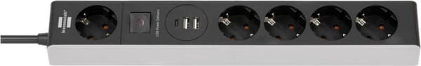 Brennenstuhl 5-vejs strømskinne med USB C strømforsyning og 2 USB 2,4 A (USB C strømskinne til hurtig opladning, 1x USB C strømforsyning, 2x USB 2,4 A