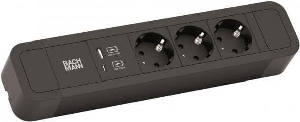Bachmann PRIMO 2 - strømskinne - udgangsporte: 3 (USB, 3 x strøm) - 2 m - sort
