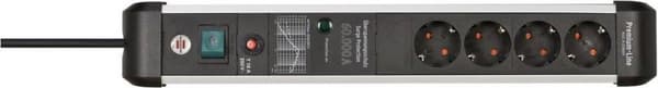 Brennenstuhl Premium-Protect-Line, 4-vägsuttag med överspänningsskydd 60 000 A (3m kabel, med strömbrytare, Made in Germany) silver/svart