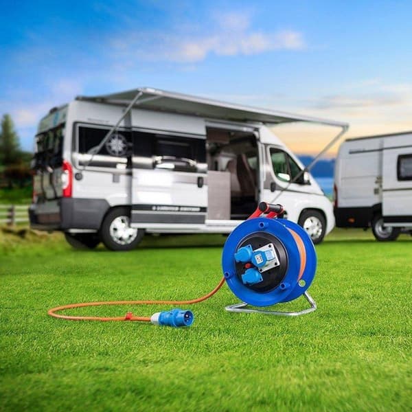 Brennenstuhl Garant CEE IP44 campingkabelopruller (CEE kabelopruller med 25m kabel H07RN-F 3G2.5 i orange, kabelopruller til permanent udendørs brug I