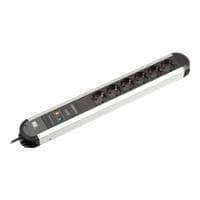 Bachmann 331.006 stikdåse Primo 6x beskyttelseskontaktstik med fuld enhedsbeskyttelse forsyningskabel 1,75m, sort