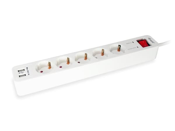 equip Life - Version 1 - Forlængerledning - AC 250V - 3500 Watt - Input, Input Type F - Udgangsporte: 5 (2 x USB, 5 x Power Type F) - 1,5m (245554)