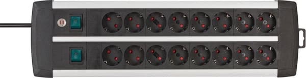 Brennenstuhl Premium-Alu-Line Technics-stikdåse med 16 kontakter (2x8) / sort - 3 meter