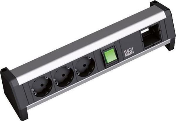 Bachmann 3x Schuko 1x GST18 power extension 3 AC output(s) Sort, Sølv