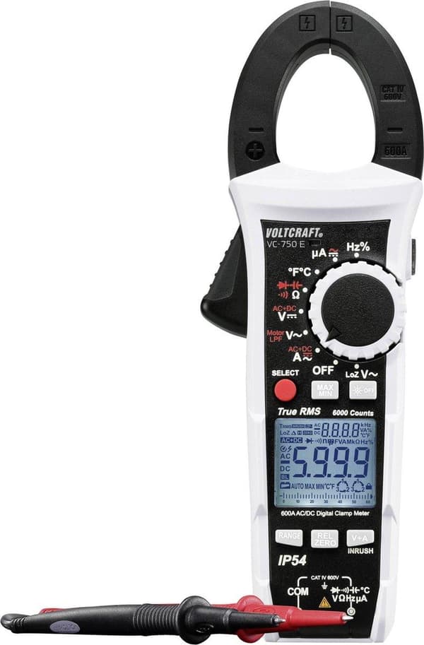 VOLTCRAFT VC-750 E Clamp Meter, Multimeter Digital Roiskesuojattu (IP54) CAT IV 600 V Näyttö (määrä): 6000