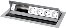 Kindermann CablePort standard² 6-fold - fatningshus til planmontering - strømforsyning X 4 - sølv, RAL 9006