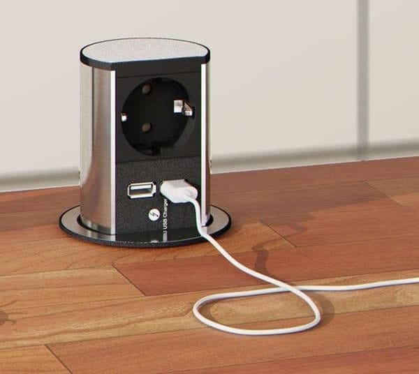 Bachmann Elevator indbygget stik med USB. rustfrit stål