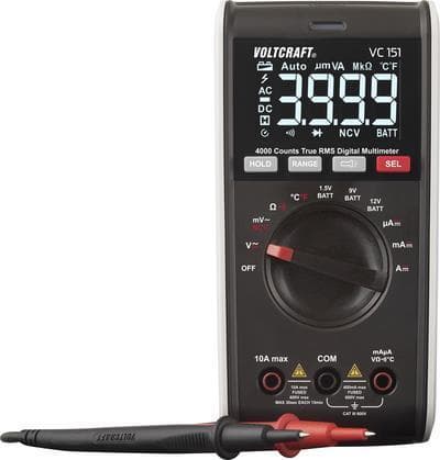 VOLTCRAFT VC151 håndholdt multimeter kalibreret (ISO) digital CAT III 600 V-skærm (tæller): 4000 (VC-12922605)