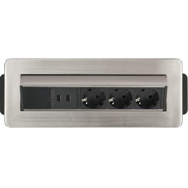 Brennenstuhl Indesk-Power skrivebord forsænket strømskinne med 3 kontakter og 2x USB / aluminium - 2 meter