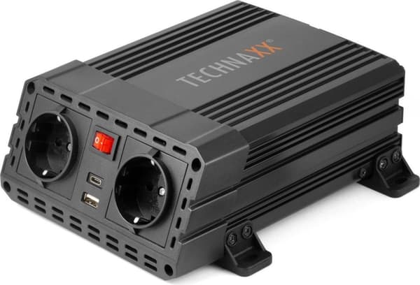 Technaxx TE19 Muunnin 12V 2 x 230V ja 2 x USB Power Inverter max 600W musta