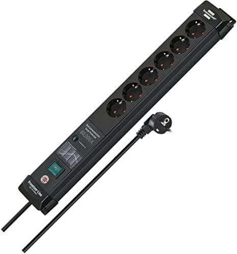 Brennenstuhl Premium-Line 6-vejs Power Strip med overspændingsbeskyttelse op til 60.000 A (5 m kabel og med switch, fremstillet i Tyskland) Sort