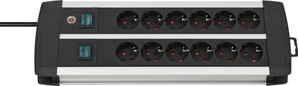 Brennenstuhl Premium-Alu-Line Technics-stikdåse med 12 kontakter (2x6) / sort - 3 meter