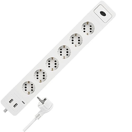 REV 0015654103 Combini, fatningsliste 6 til 12x, max. 3680W, 2x USB, overspændingsbeskyttelse, hvid