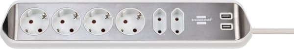 brennenstuhl®estilo hjørnestik 4-vejs (stikdåse med overflade i rustfrit stål til køkken og kontor, med 4x beskyttende kontaktstik, 2x Euro-stik, 2x U