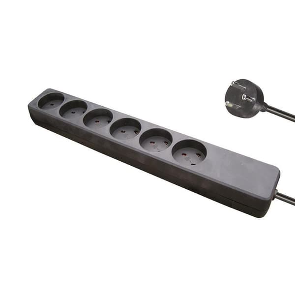 Garbot Plast Power Strip 6-vejs K-IT udtag. Sort (24155134-7EE)