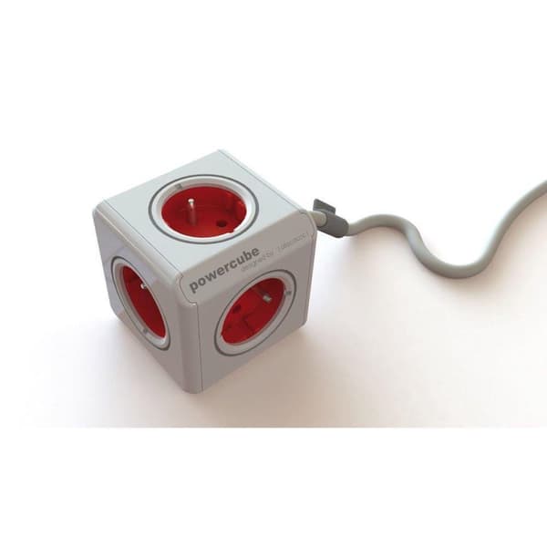 Allocacoc PowerCube Extended Socket - BE/FR (tyyppi E) - Sopii 5 pistokkeeseen - Kaapeli 1,5 mtr. - Valkoinen punainen