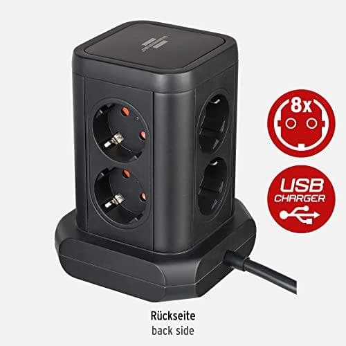 8-vejs socket tårn med 4x USB 2m H05VV-F3G1.5 (1153560000)
