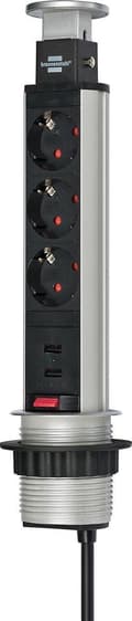 Miniatyrbillede 1 af 11: Brennenstuhl Tower Power skrivebord forsænket strømskinne med 3 kontakter og 2x USB / sort - 2 meter