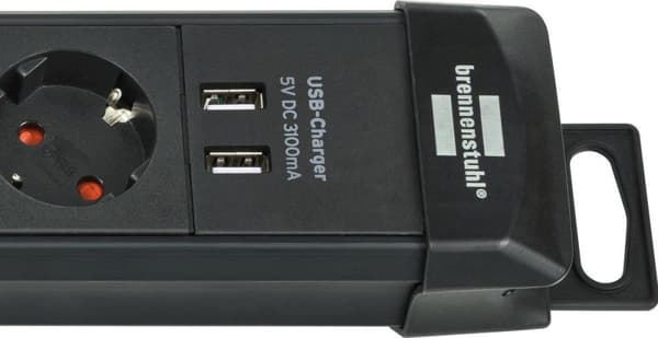 Brennenstuhl Premium-Line strømskinne med 6 kontakter, 2x USB / sort - 3 meter
