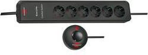 Brennenstuhl Eco-Line Comfort Switch-stik med 6 kontakter og fodkontakt / sort - 2 meter