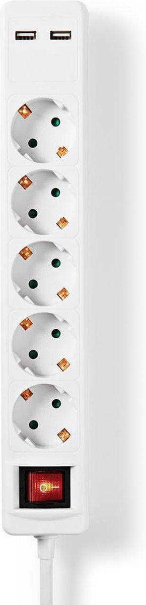 Nedis Power Strip | PG-pistoke / tyyppi F (CEE 7/7) | 5-suuntainen | 1,50 m | 3680W | 16 A | Maadoitustyyppi: Sivukoskettimet | 230 V AC 50/60 Hz | Is