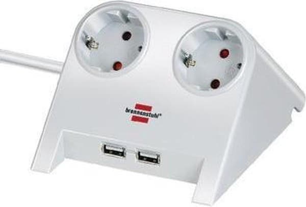 Brennenstuhl Desktop-virtapistoke 2 koskettimella ja 2x USB / valkoinen - 1,8 metriä