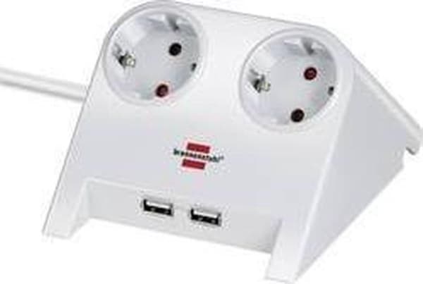 Brennenstuhl Desktop-virtapistoke 2 koskettimella ja 2x USB / valkoinen - 1,8 metriä