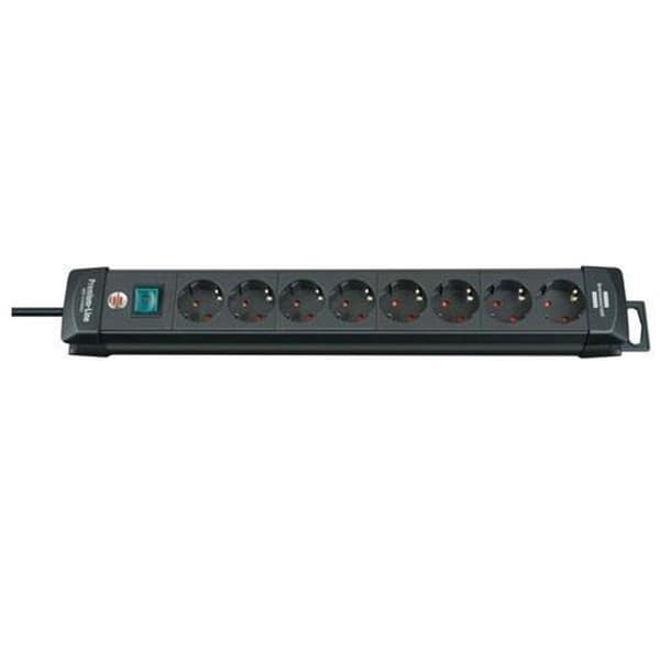 Brennenstuhl Premium-Line strømskinne med 8 kontakter / sort - 3 meter