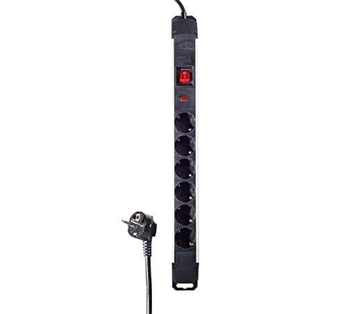 Helos Professional Socket Strip 6-vejs Aluminium med Switch 1,5 m