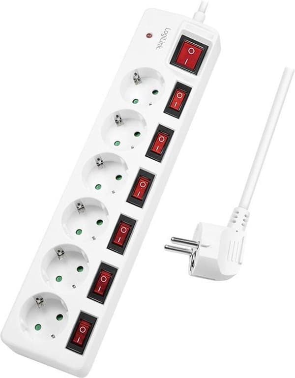 LogiLink LPS250 power extension 1,5 m 6 AC output(s) Indendørs Hvid