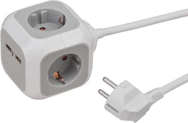 Brennenstuhl ALEA-strømstik med 4 kontakter og 2x USB / lysegrå - 1,4 meter