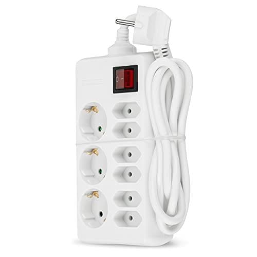 REV 00250101 Strømskinne, 9-vejs stikdåse, kabel 1,4m, max. 3500W, hvid