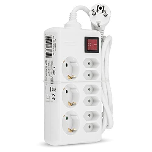 REV 00250101 Strømskinne, 9-vejs stikdåse, kabel 1,4m, max. 3500W, hvid