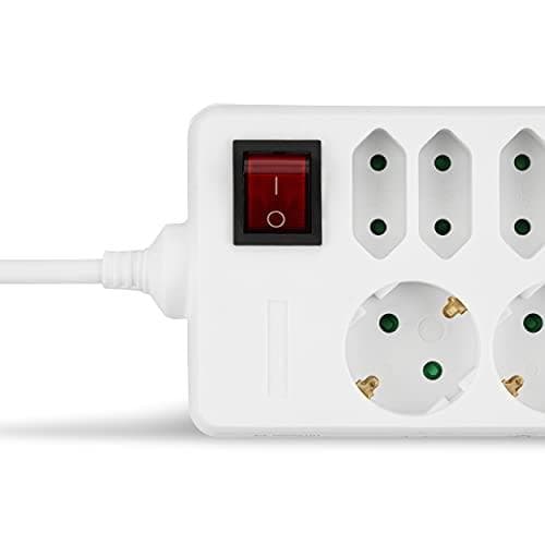 REV 00250101 Strømskinne, 9-vejs stikdåse, kabel 1,4m, max. 3500W, hvid